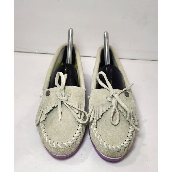 Minnetonka Womens Kilty Plus Moccasin Sz 8 Green‎ Purple Suede Flat Slip On Shoe - Picture 4 of 10